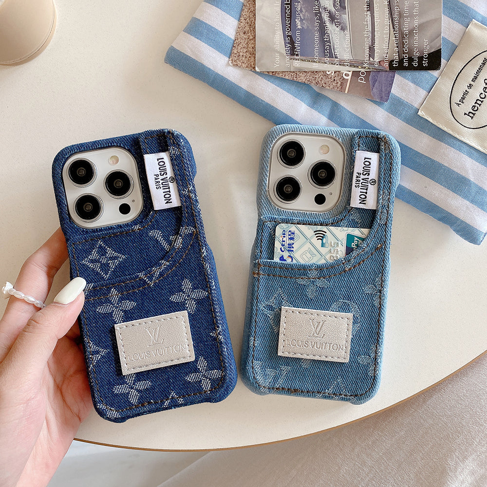 Denim Fabric iPhone Case with Built-in Card Holder