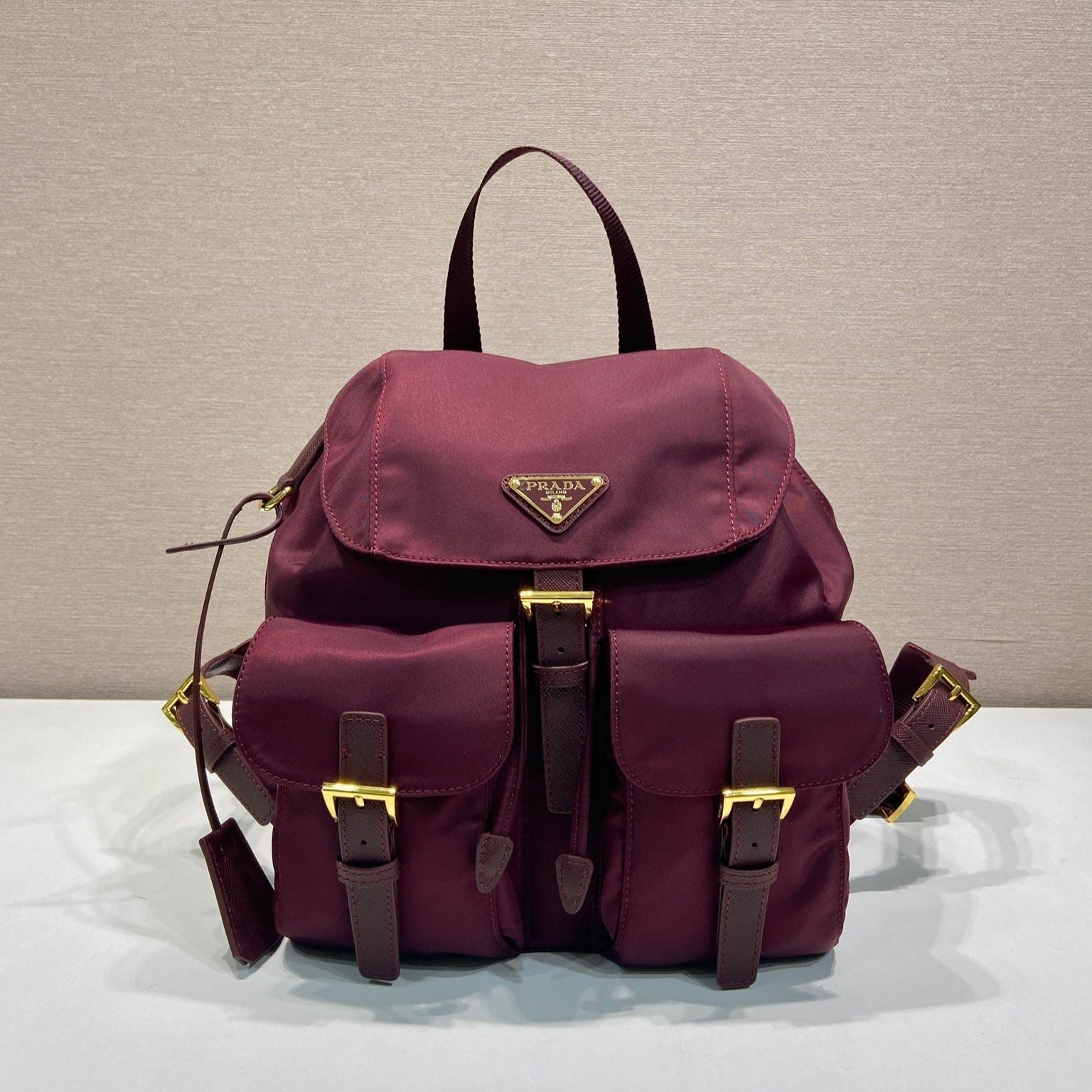 PRA backpack 28 burgundy nylon fabric gold hardware