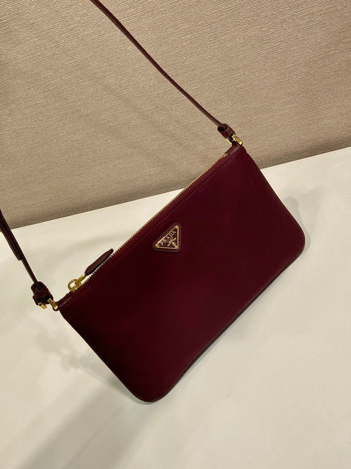 PRA vintage long shoulder bag burgundy nylon fabric
