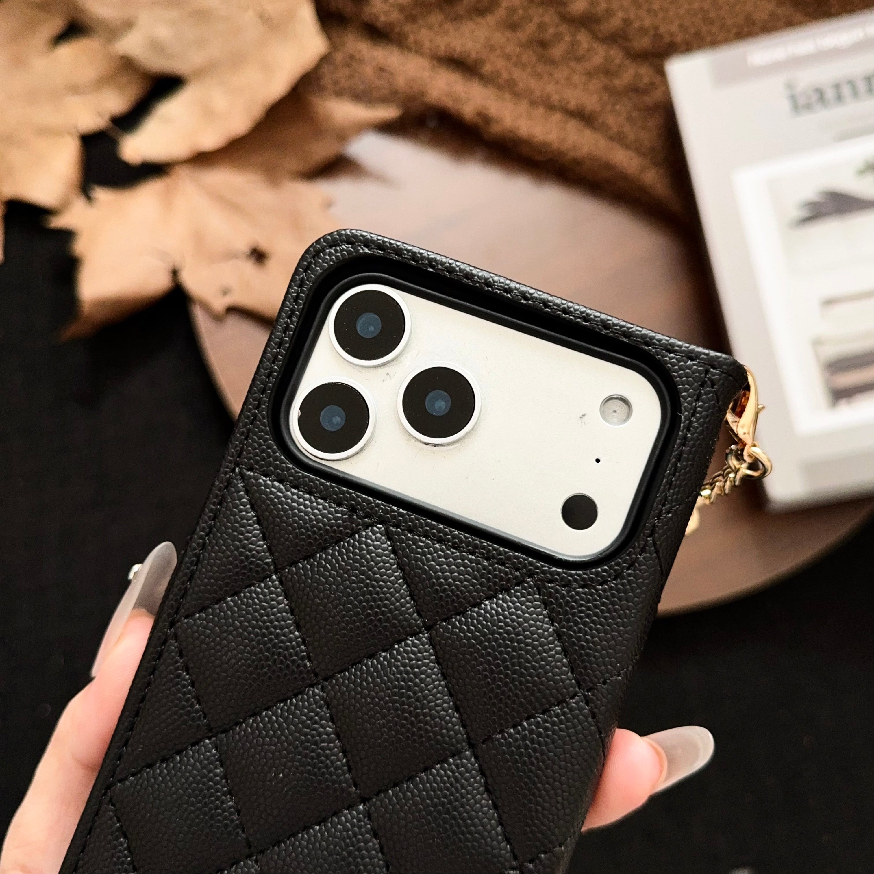 Luxury Quilted Wallet iPhone Case with Tassel & Gold Clasp