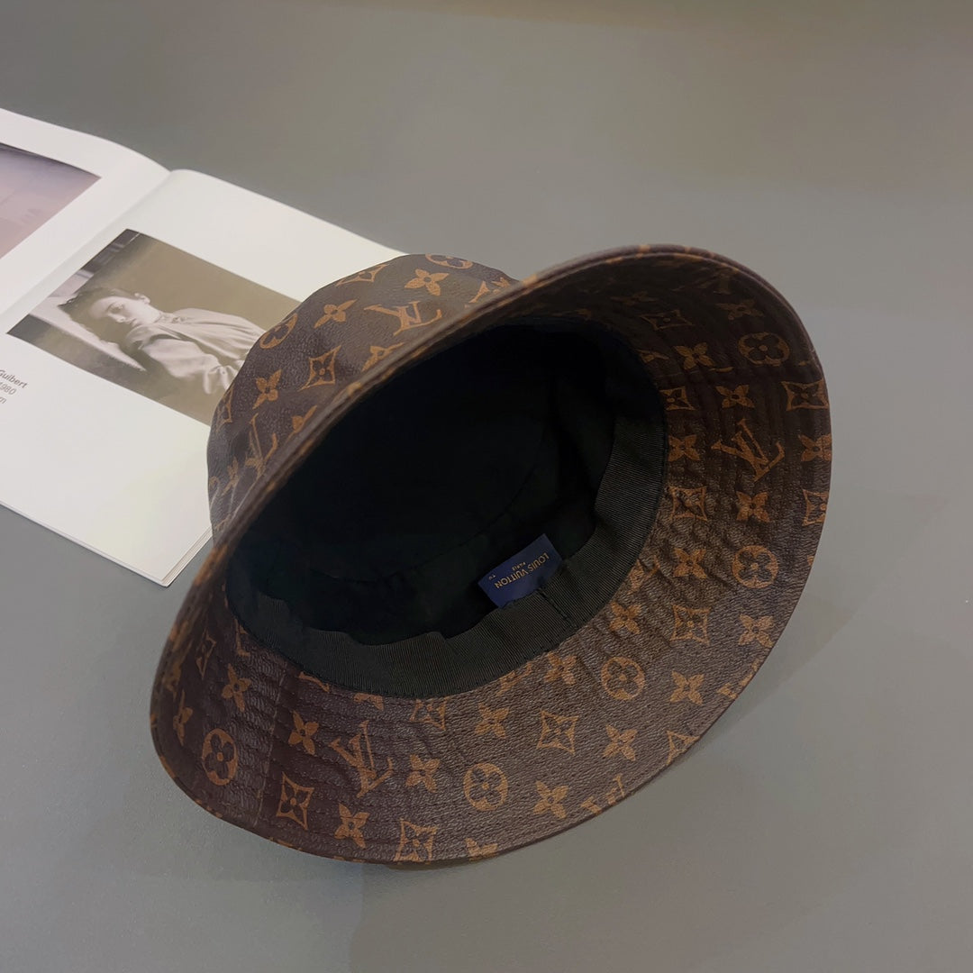 Luxury Monogram Leather Bucket Hat | Luxury Designer 1v Hat