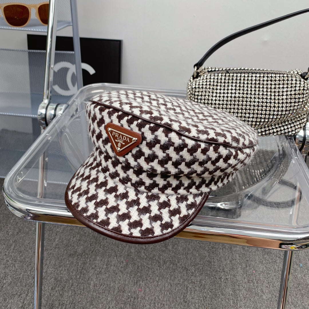 Fashion Houndstooth Cotton Bucket Hat | Luxury Designer Checkered Sun Hat