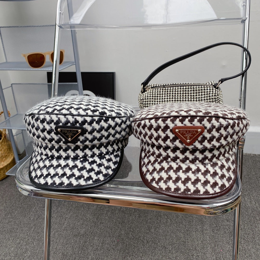 Fashion Houndstooth Cotton Bucket Hat | Luxury Designer Checkered Sun Hat