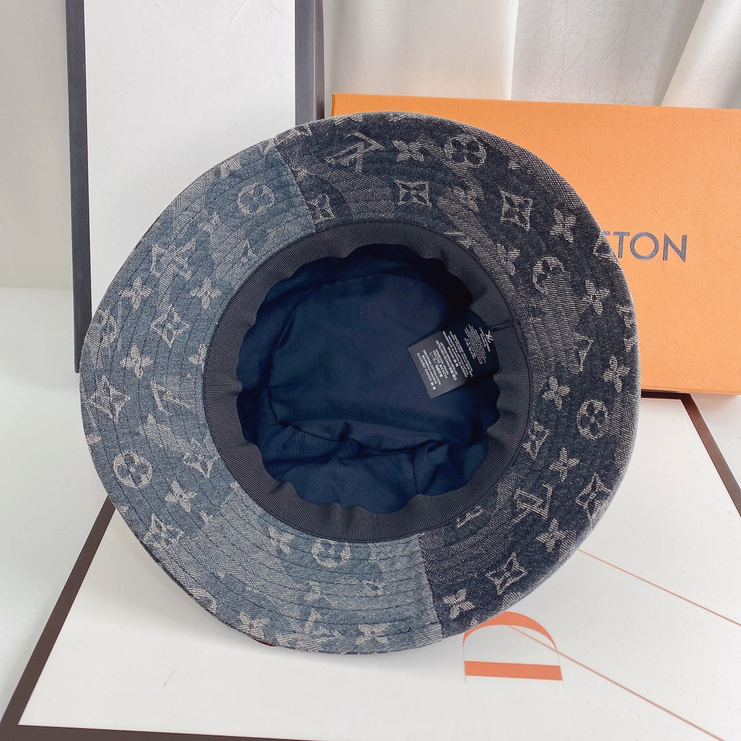 Luxury 1v Monogram Jacquard Denim Bucket Hat for Men & Women