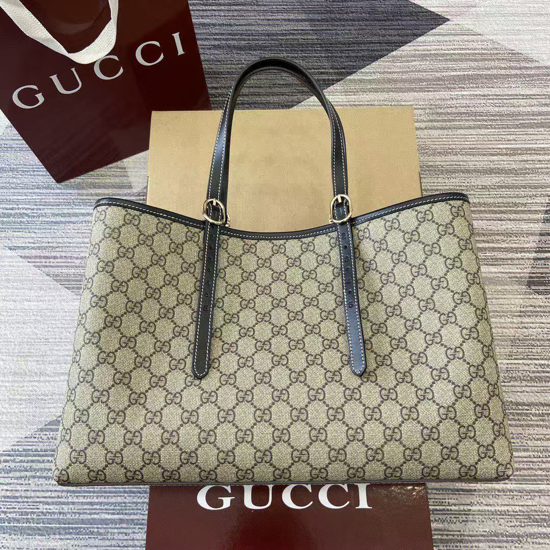 GG Emblem Maxi Tote Bag Beige & Dark Brown Monogram Coated Fabric