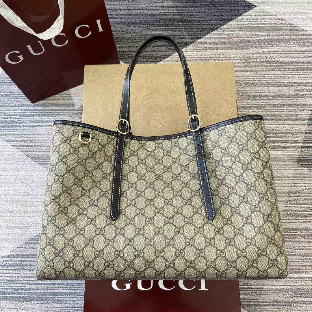 GG Emblem Maxi Tote Bag Beige & Dark Brown Monogram Coated Fabric