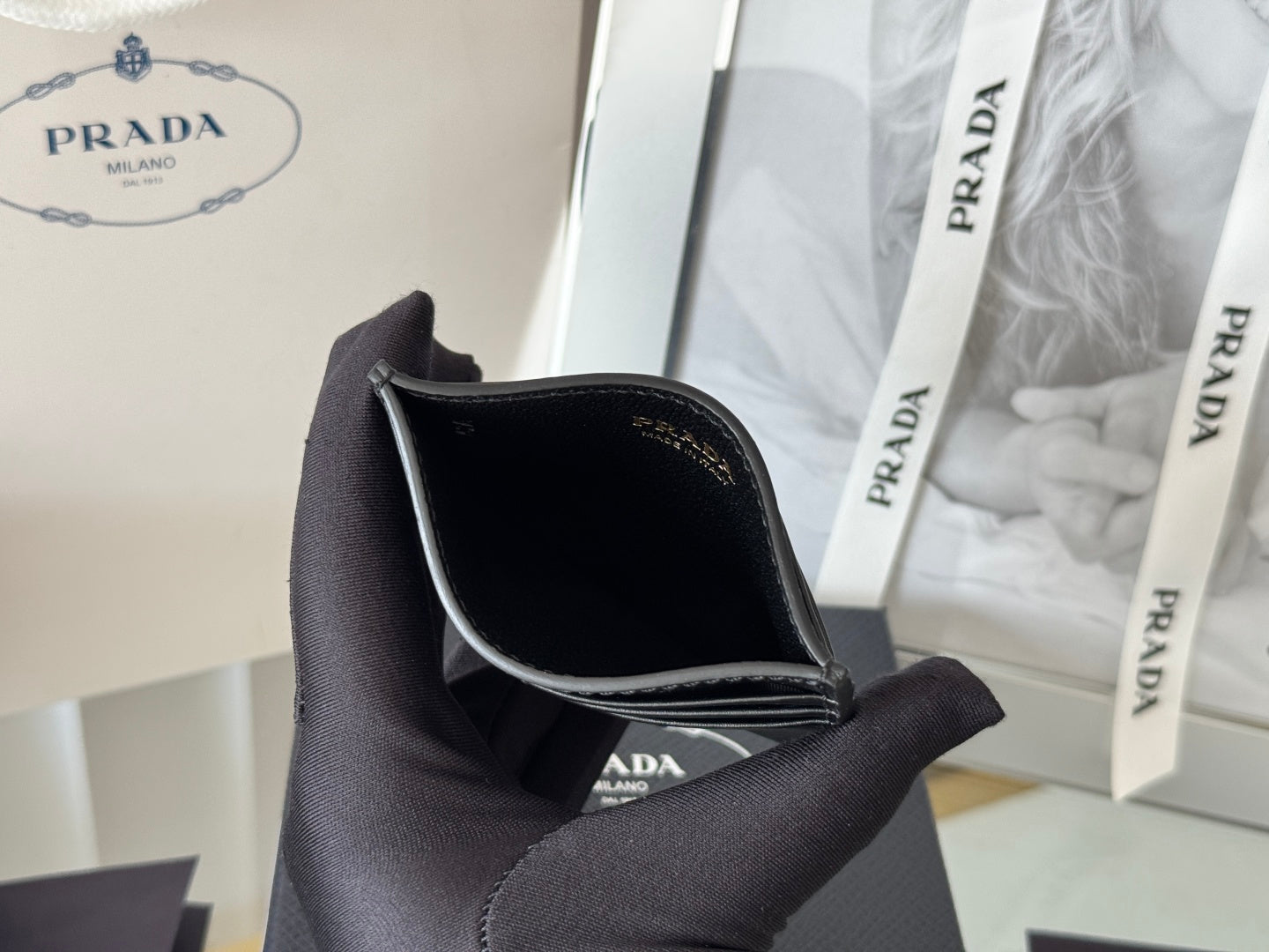 Pra Gold Logo-Plaque Card Holder Black Saffiano Leather