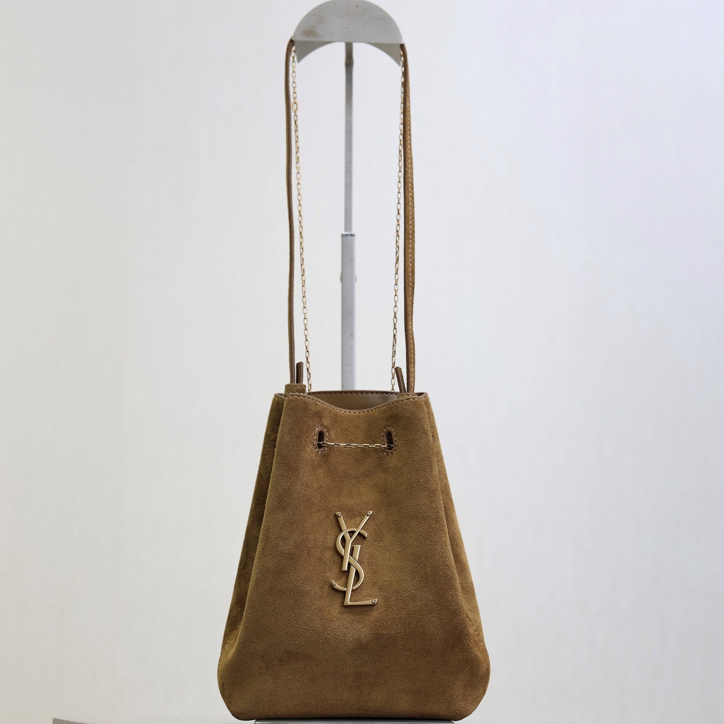 Prada Pochon Bucket Bag 20cm Brown Suede Bronze-Tone HW