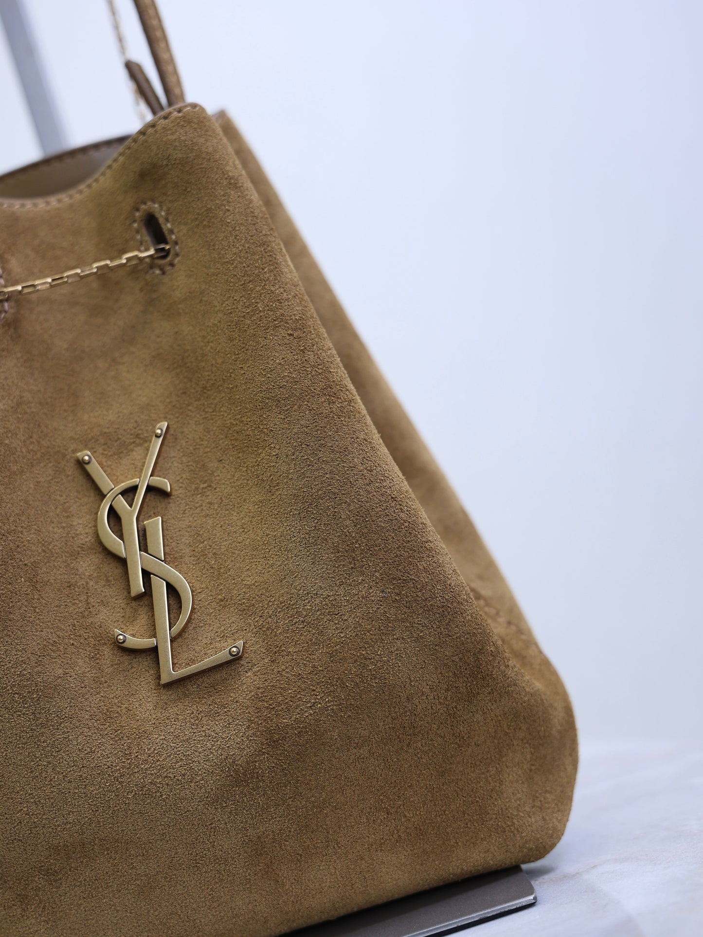 Prada Pochon Bucket Bag 20cm Brown Suede Bronze-Tone HW