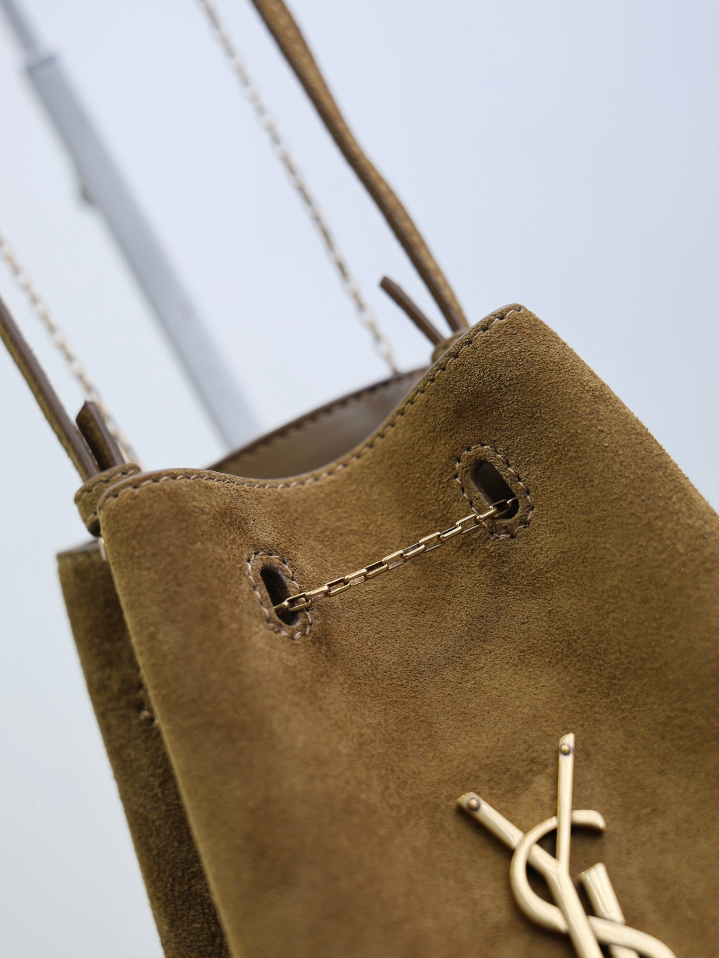 Prada Pochon Bucket Bag 20cm Brown Suede Bronze-Tone HW
