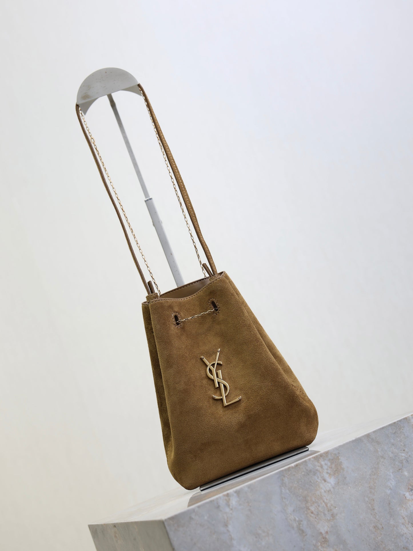 Prada Pochon Bucket Bag 20cm Brown Suede Bronze-Tone HW