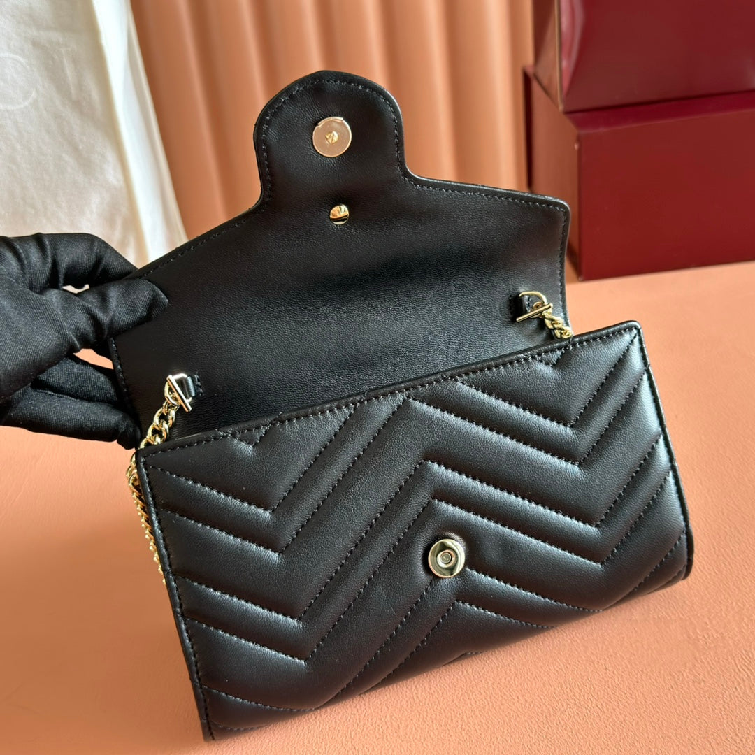 Gucci Marmont Chain Wallet Black Cowhide 254966