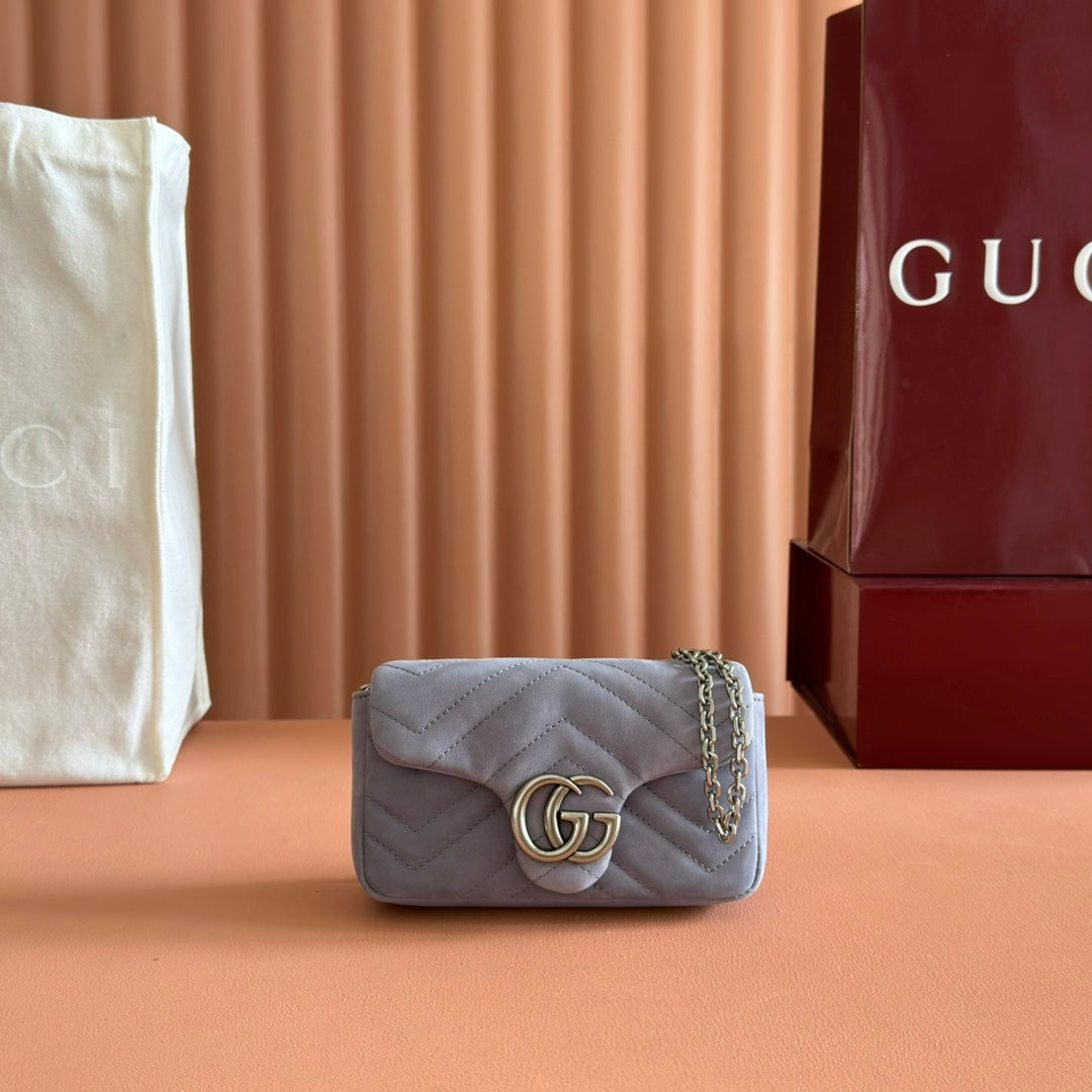 GG Marmont Mini Shoulder Bag Dusty Blue Suede 272092