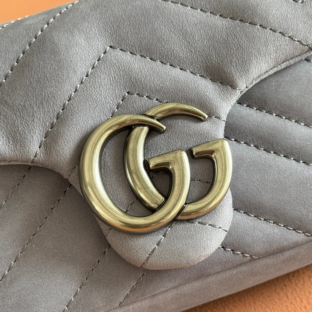 GG Marmont Mini Shoulder Bag Dusty Blue Suede 272092