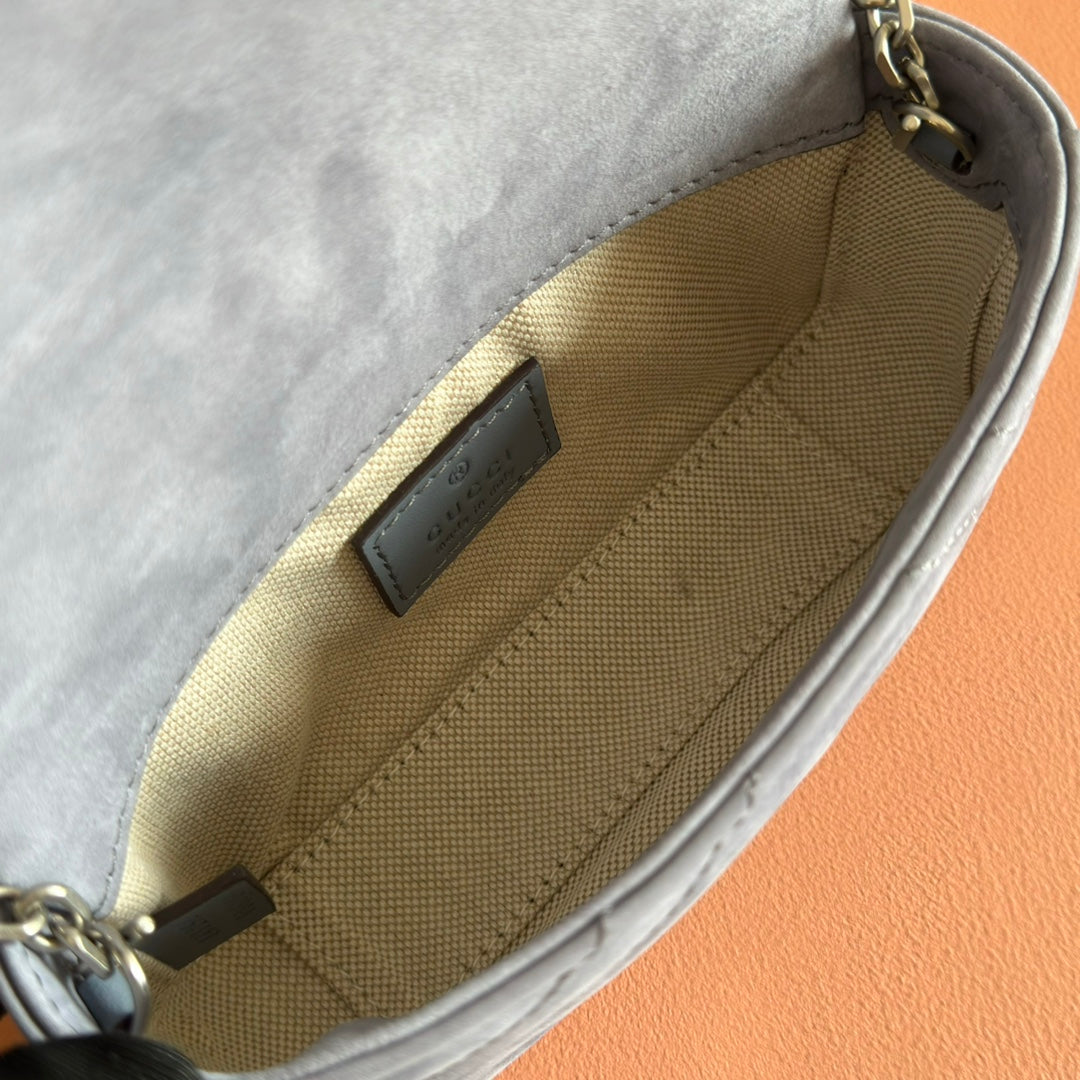 GG Marmont Mini Shoulder Bag Dusty Blue Suede 272092