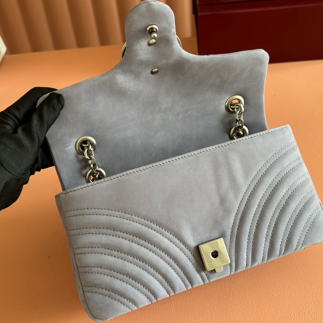 GG Marmont Shoulder Bag Dusty Blue Suede 272093