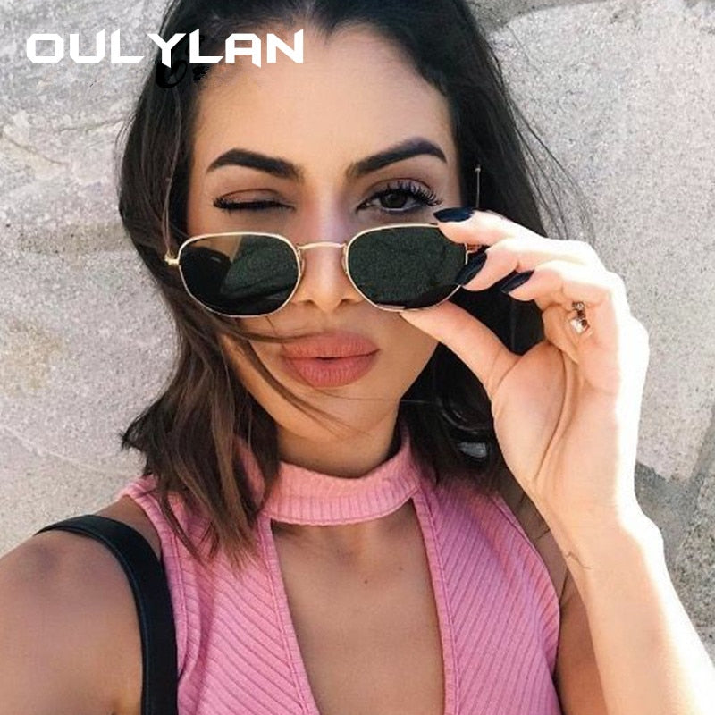 Oulylan Vintage Polygon Sunglasses Women Men Brand Metal Frame Sun Glasses Ladies UV400 Female Luxury Polygonal Sunglass Males-sss-12