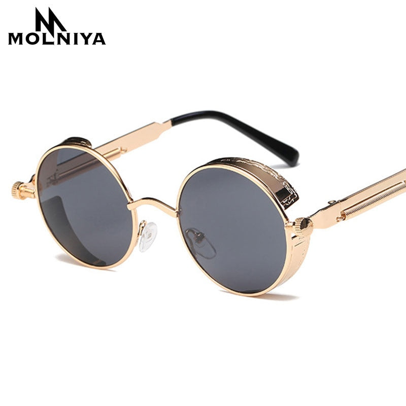 Metal Round Steampunk Sunglasses Men Women Fashion Glasses Brand Designer Retro Frame Vintage Sunglasses High Quality UV400s-sss-12